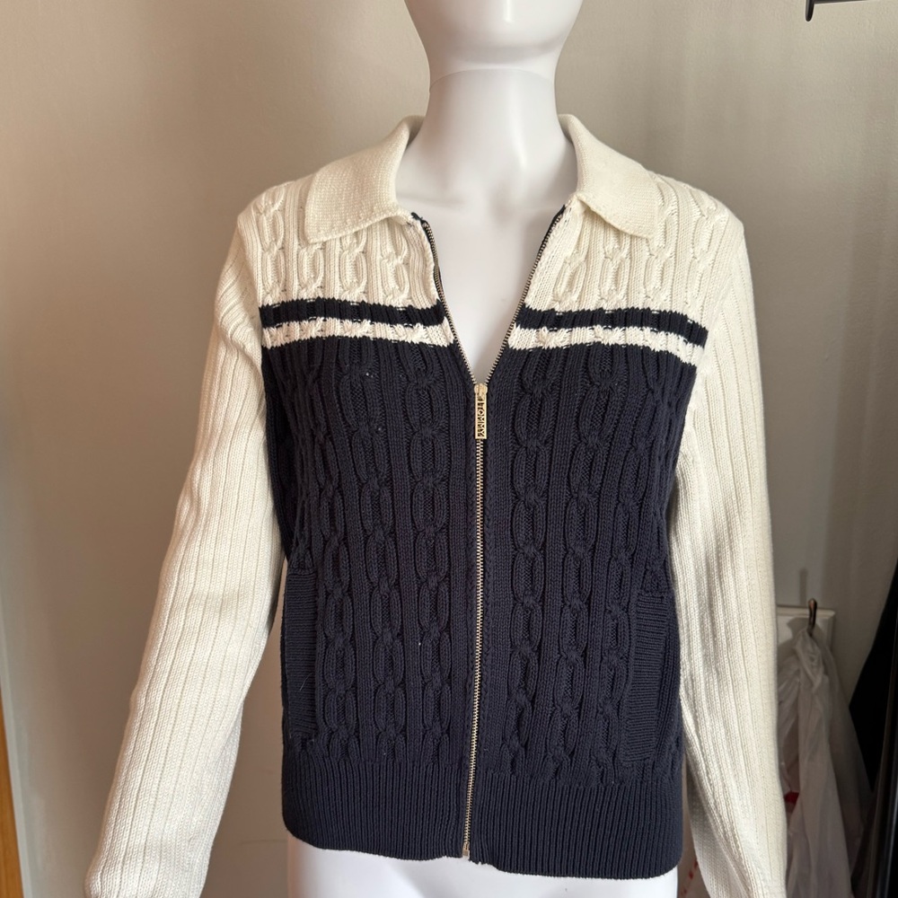 Tommy Hilfiger Navy and Cream Cable Knit Sweater